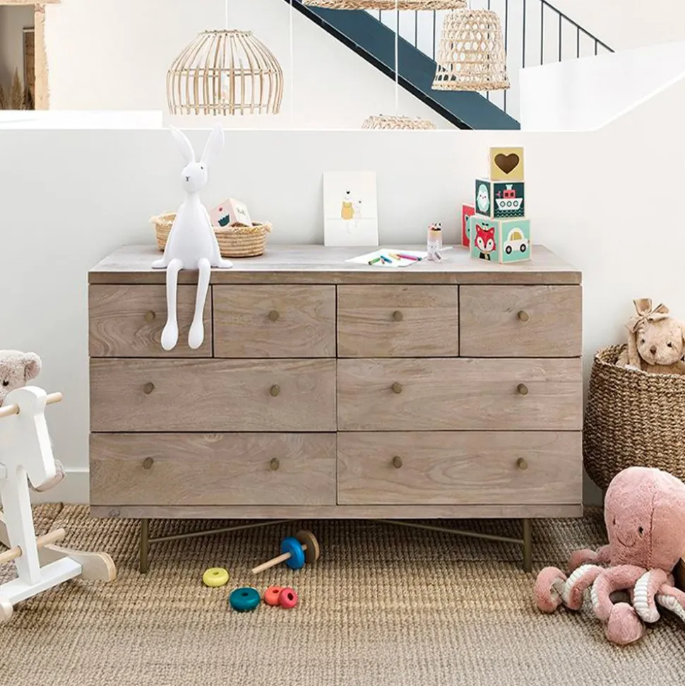 RENDEZ-VOUS DÉCO - Bran - commode 8 tiroirs en bois de manguier et pieds en métal doré