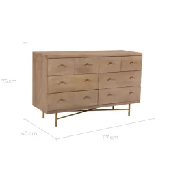 RENDEZ-VOUS DÉCO - Bran - commode 8 tiroirs en bois de manguier et pieds en métal doré