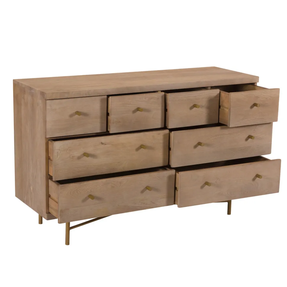 RENDEZ-VOUS DÉCO - Bran - commode 8 tiroirs en bois de manguier et pieds en métal doré