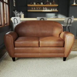 RENDEZ-VOUS DÉCO - Club - canapé 2 places camel en croute de cuir enduite