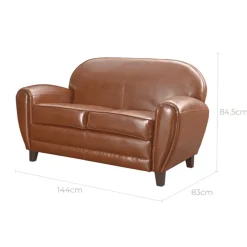 RENDEZ-VOUS DÉCO - Club - canapé 2 places camel en croute de cuir enduite