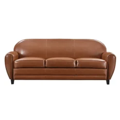 RENDEZ-VOUS DÉCO - Club - canapé 3 places camel en croute de cuir enduite