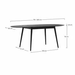 RENDEZ-VOUS DÉCO - Eddy - table ovale 6/8 personnes extensible en bois noir 170/200 cm