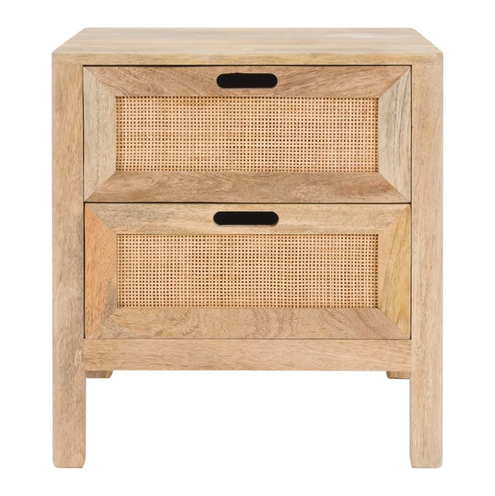 RENDEZ-VOUS DÉCO - Félix - table de chevet 2 tiroirs en bois de manguier et cannage