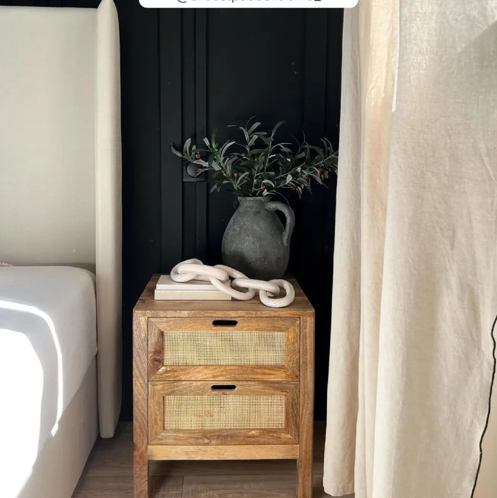 RENDEZ-VOUS DÉCO - Félix - table de chevet 2 tiroirs en bois de manguier et cannage