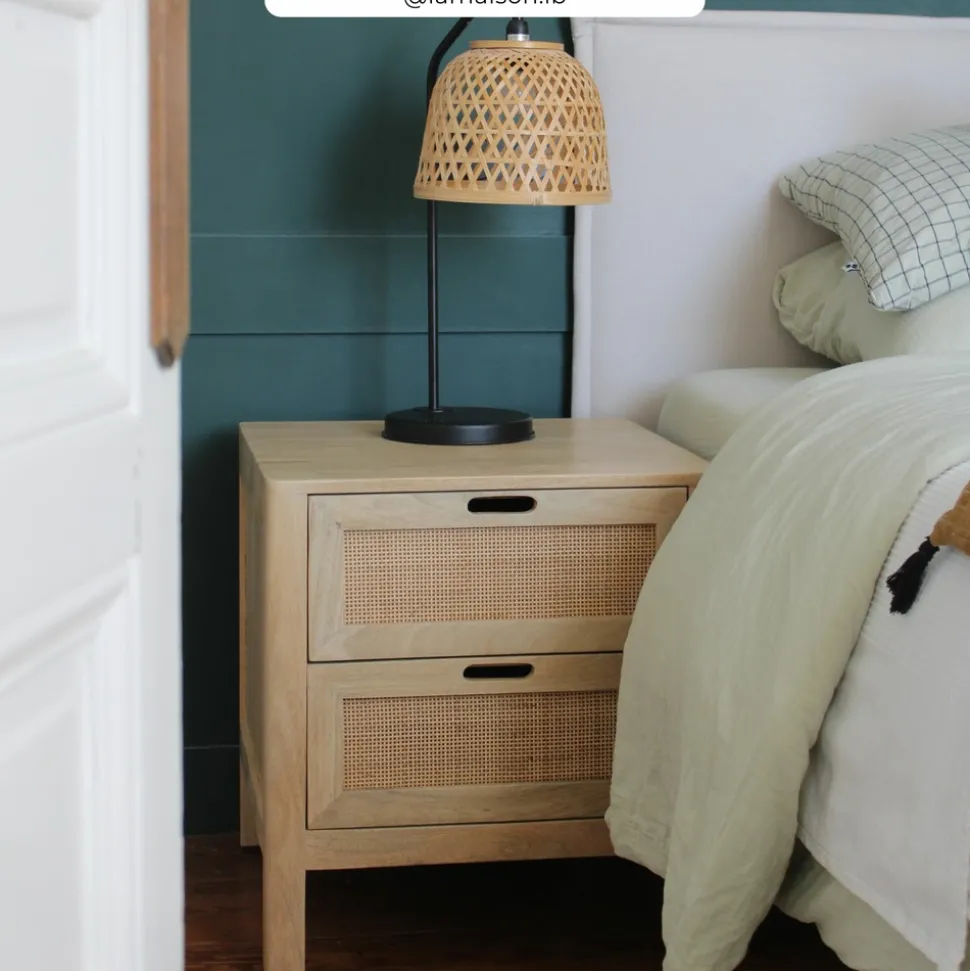 RENDEZ-VOUS DÉCO - Félix - table de chevet 2 tiroirs en bois de manguier et cannage