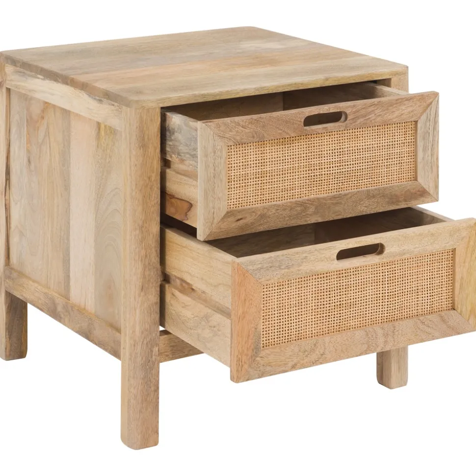 RENDEZ-VOUS DÉCO - Félix - table de chevet 2 tiroirs en bois de manguier et cannage