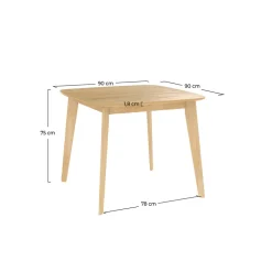 RENDEZ-VOUS DÉCO - Julio - table carrée 4 personnes en bois clair naturel 90 cm