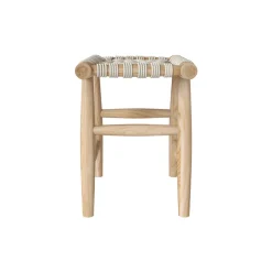 RENDEZ-VOUS DÉCO - Kira - tabouret tressé blanc en macramé et branche de teck