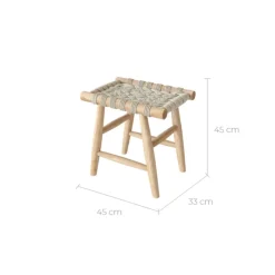 RENDEZ-VOUS DÉCO - Kira - tabouret tressé blanc en macramé et branche de teck