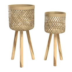 RENDEZ-VOUS DÉCO - Landi - cache-pot pieds en teck et bambou (lot de 2)