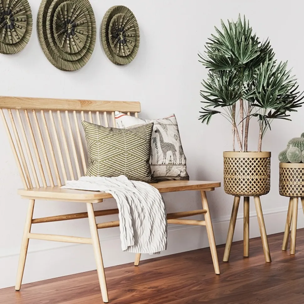 RENDEZ-VOUS DÉCO - Landi - cache-pot pieds en teck et bambou (lot de 2)