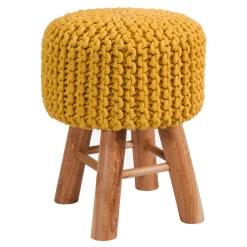 RENDEZ-VOUS DÉCO - Lisa - petit tabouret tricot en coton jaune moutarde