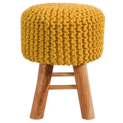 RENDEZ-VOUS DÉCO - Lisa - petit tabouret tricot en coton jaune moutarde