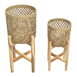 RENDEZ-VOUS DÉCO - Mila - cache-pot pieds en teck et bambou (lot de 2)