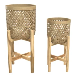 RENDEZ-VOUS DÉCO - Mila - cache-pot pieds en teck et bambou (lot de 2)