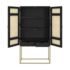 RENDEZ-VOUS DÉCO - Shellona - armoire noire en bois et cannage 2 portes
