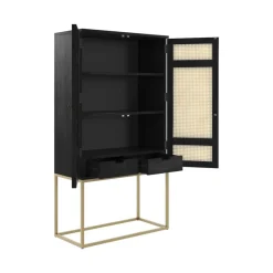 RENDEZ-VOUS DÉCO - Shellona - armoire noire en bois et cannage 2 portes