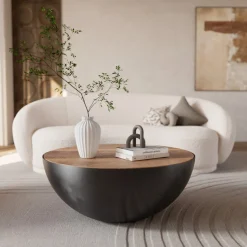 RENDEZ-VOUS DÉCO - Tajy - table basse ronde en bois massif et métal d90 cm