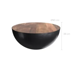 RENDEZ-VOUS DÉCO - Tajy - table basse ronde en bois massif et métal d90 cm