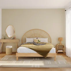 RENDEZ-VOUS DÉCO - Théa - tabouret en rotin et tissu crème h 43 cm