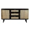 RENDEZ-VOUS DÉCO - Wendy - buffet noir 2 portes 3 tiroirs en bois de manguier et cannage