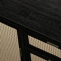 RENDEZ-VOUS DÉCO - Wendy - buffet noir 2 portes 3 tiroirs en bois de manguier et cannage