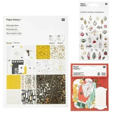 RICO DESIGN - 30 feuilles de papier or-argent + stickers gel + 8 étiquettes noël nostalgique