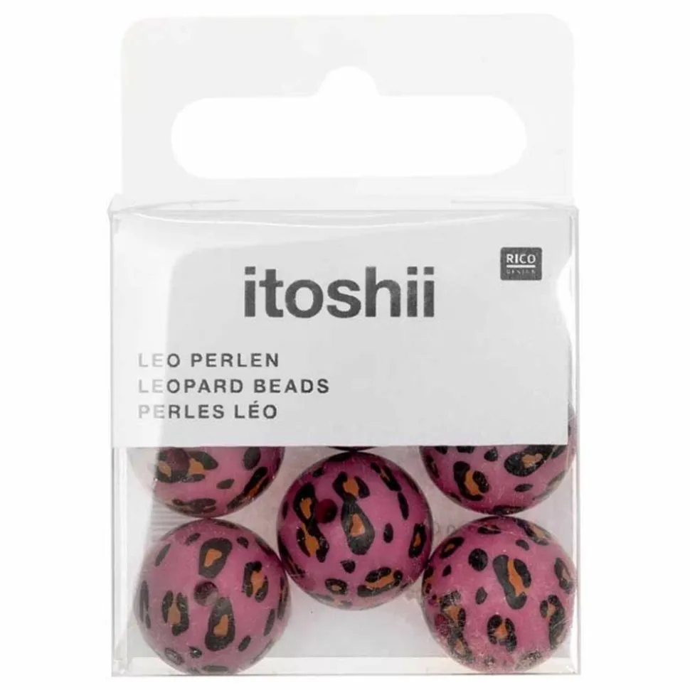 RICO DESIGN - 5 perles acid leo rose fuchsia ø 16 mm