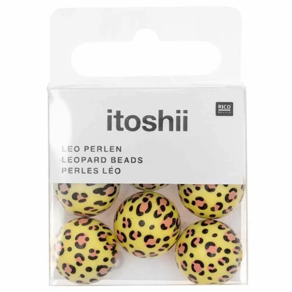 RICO DESIGN - 5 perles acid leo jaune ø 16 mm