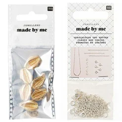 RICO DESIGN - 6 perles coquillages dorées + fermoirs fins et chaînes argentés