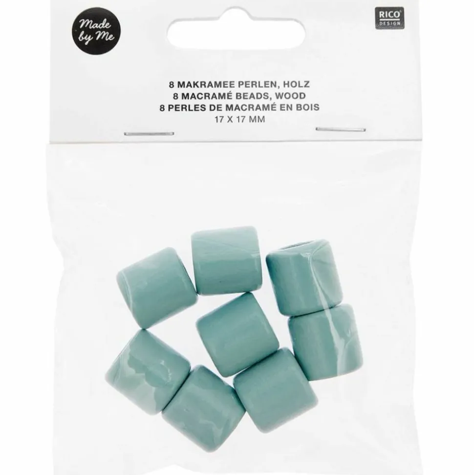 RICO DESIGN - 8 perles cylindriques - bois turquoise - 17 mm