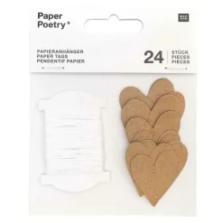 RICO DESIGN - 24 étiquettes à suspendre petits coeurs kraft