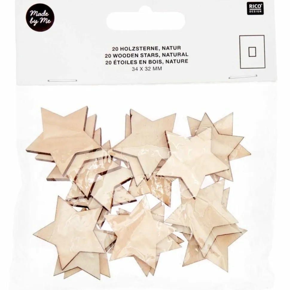 RICO DESIGN - 20 étoiles en bois naturel petit 30 mm