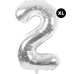 RICO DESIGN - Ballon aluminium chiffre "2" argenté, haut. 86 cm