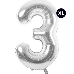 RICO DESIGN - Ballon aluminium chiffre "3" argenté, haut. 86 cm