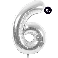 RICO DESIGN - Ballon aluminium chiffre "6" argenté, haut. 86 cm