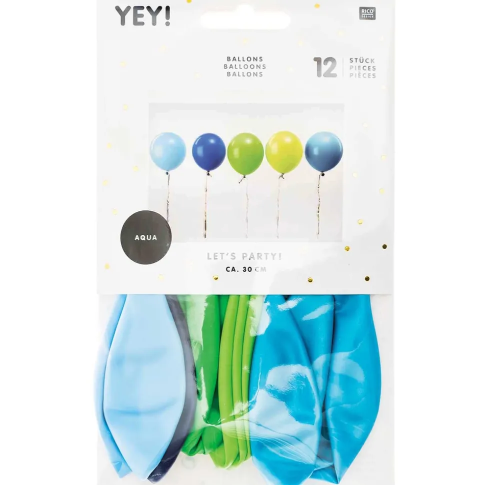 RICO DESIGN - Ballons bleu et vert, haut. 30 cm, x 12 pièces