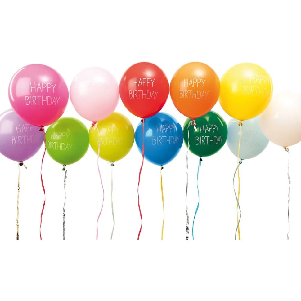 RICO DESIGN - Ballons "Happy birthday" couleurs mixées, H. 30 cm, x 12 pièces