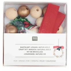 RICO DESIGN - Kit de création diy : couronne en perles en bois naturel et doré