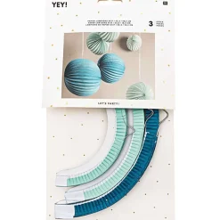 RICO DESIGN - Lampions (x3) en papier couleurs aqua, D. 27 cm, 22,5 cm et 18,5 cm