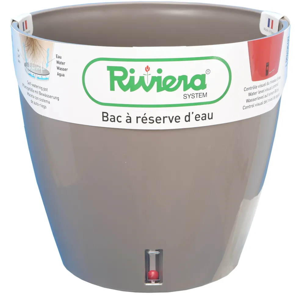 RIVIERA - Pot Réserve d'eau Eva New en polypropylène 100% recyclable Taupe Ø35cm