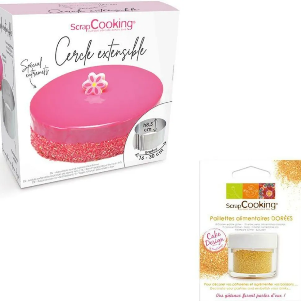 SCRAPCOOKING - Cadre à pâtisserie extensible rond + paillettes dorées