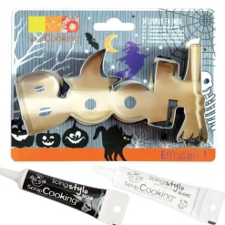 SCRAPCOOKING - Découpoir à biscuits en inox booh halloween + stylos alimentaires noir et blanc