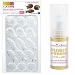 SCRAPCOOKING - Moule rigide pour fritures en chocolat + 1 poudre alimentaire irisée dorée