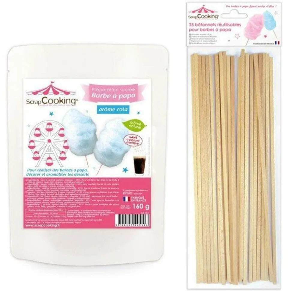 SCRAPCOOKING - Préparation barbe à papa bleue 160 g + 25 bâtonnets