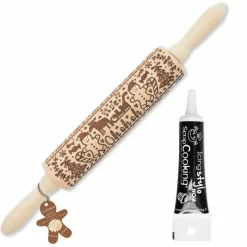 SCRAPCOOKING - Rouleau à pâtisserie empreintes bonhomme en pain d'épice 39 cm + stylo glaçage noir
