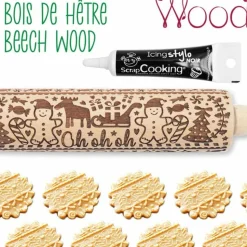 SCRAPCOOKING - Rouleau à pâtisserie empreintes bonhomme en pain d'épice 39 cm + stylo glaçage noir