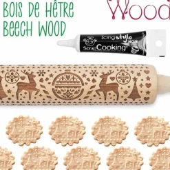 SCRAPCOOKING - Rouleau à pâtisserie empreintes noël 39 cm + stylo de glaçage noir