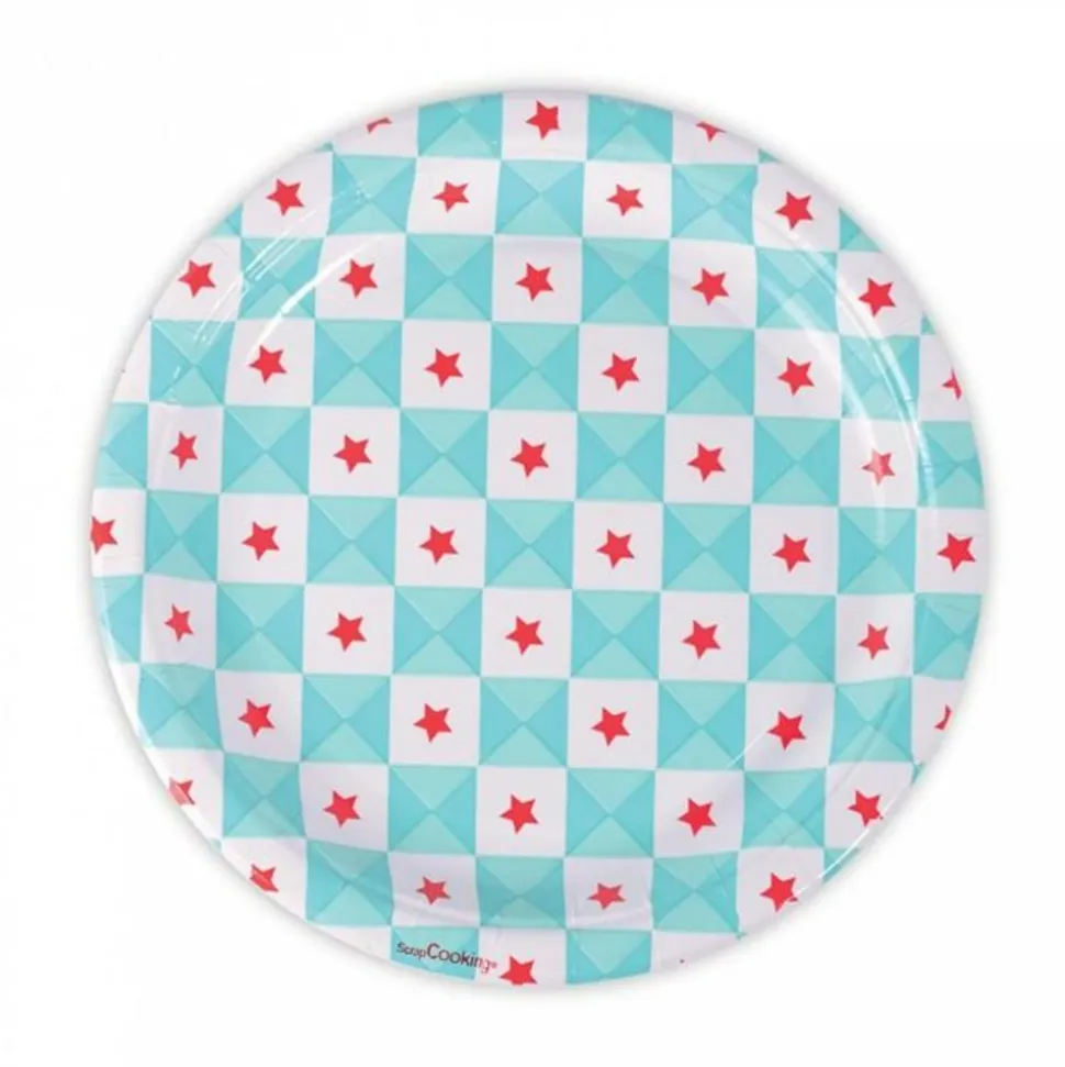 SCRAPCOOKING PARTY - 8 assiettes en carton - géométrie étoiles bleues